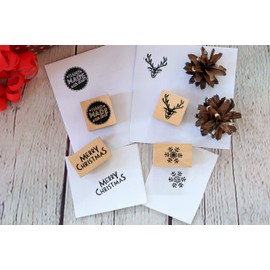 B4E Pack of 4 Christmas Wooden Rubber Stamps with Snowflake Design | Wooden Rubber Stamp Set for Scrapbooking, Gift Wrapping | Ideal for Using Together or Individual on Gift Tags, Crafts