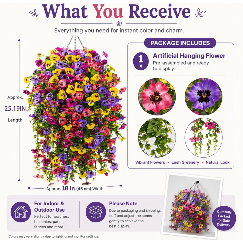 Lifelike Artificial Hanging Flowers for Outdoors – Faux Hanging Plants