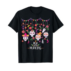 Vibrant Sugar Calavera Skulls Day of Dead Dia De Los Muertos T-Shirt
