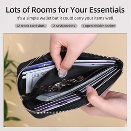 VISOUL Genuine Leather Long Wallet L017, Black and black