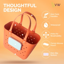 Velvet Wing Large Rubber Beach Tote Bag – Waterproof Rubber Tote Bag with Holes for Sand-Free Beach Days, Pool & Travel & Groceries - Includes Silicone Pouch, Non Twist Handles (Sunset Blvd)