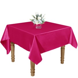 RUDONG M 1 Pack 54 x 54 Inch Square Tablecloth, Hot Pink Satin Tablecloth, Silky Satin Square Table Cloth, Bright Smooth Satin Table Cover for Wedding, Banquet, Party Dinning Decoration