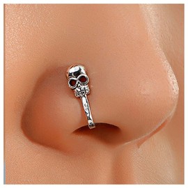 Cimenexe Punk Skull Clip On Nose Ring Silver Skull Non Piercing Nose Ring Skull Nose Cuff Hoop Ring Skull Septum Piercing Ring Jewelry for Women and Girls Gifts