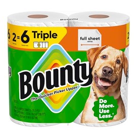 Bounty Toallas de papel de hoja completa, color blanco, 2 rollos triples = 6 rollos regulares (el embalaje puede variar)