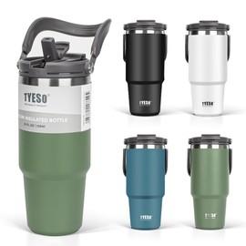TYESO Tumbler with Lid and Straw with Handle, 25.6 fl oz (750 ml), Large Capacity, Cold Insulation, Water Bottle, Thermos, Insulated, Double Layer, Wide Mouth, Direct Drinking, Leak Proof, Outdoor,