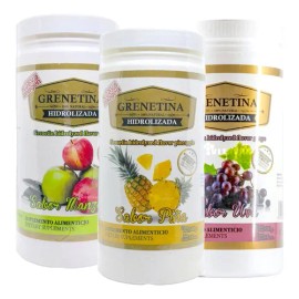 Grenetina Hidrolizada 100% Natural 500 Grs Pretty Bee 3 Bote Sabor Manzana Uva Piña