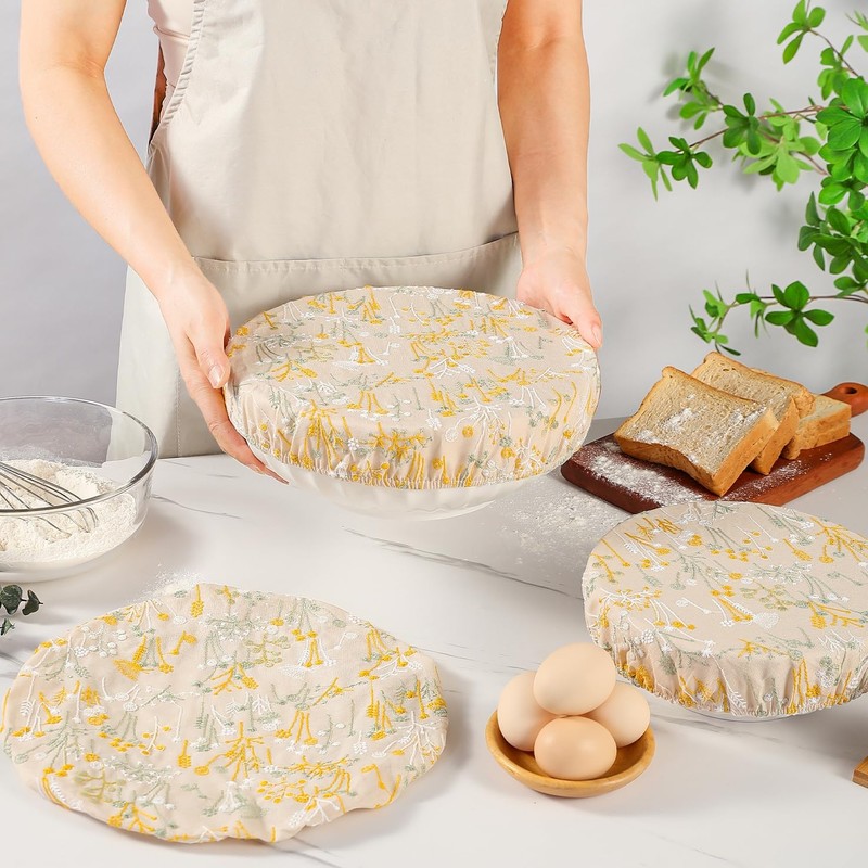 Reusable Bowl Covers for Bread Proofing Baking Embroidered Dandelion Linen