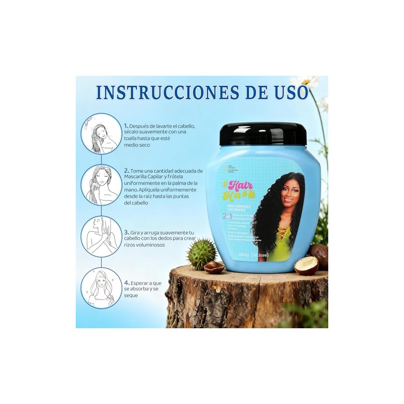 Crema para Peinar Cabello Rizado, 1000g, Mascarilla Capilar, Cuidado dos