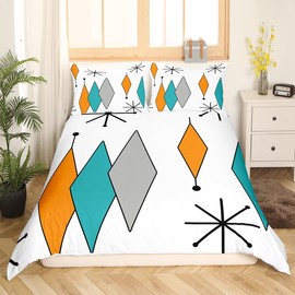 Erosebridal Colorful Aesthetic Comforter Cover Geometry Diomand Bed Set, Retro Atomic Duvet Cover King Size Modern Mid Century Bedding Sets, Bohemian Minimalist Bedspread Cover Breathable 3pcs