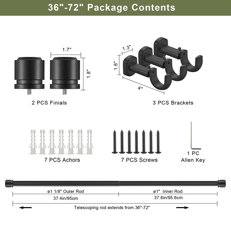 1 1/8 Inch Diameter Curtain Rods 144 to 240 Inches(12-20ft),