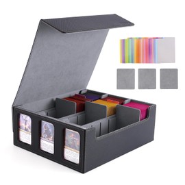 Venssu Card Storage Box for Trading Cards with Card Supporters, 2300+ MTG Deck Box with 24 Colorful Divider Tabs, Trading Card Storage with Viewing Windows Fits for Magic Game(Black and Grey)