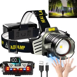ZOYYE Rechargeable Headlamp, 5000 LM Super Bright Head lamp, 9 Mode, Motion Sensor, Digital Display, Led Headlamps with Red Light, Headlamp Battery Powered for Camping, Running