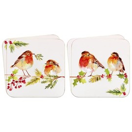 Set of 4 Coasters - Winter Robin Design