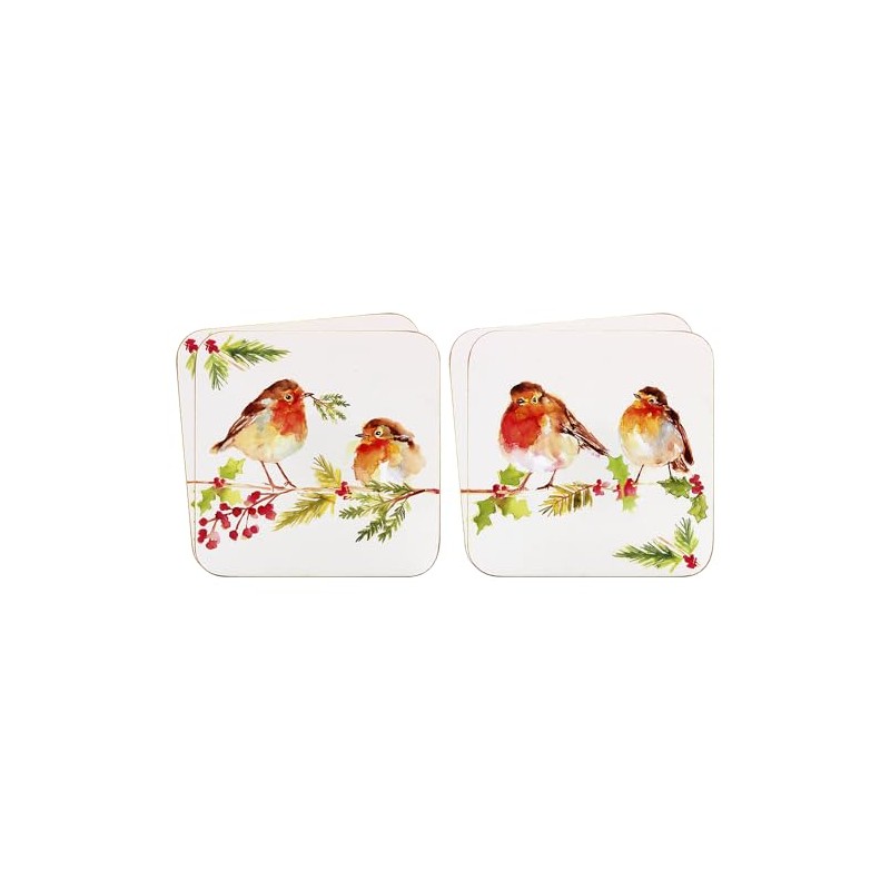 Set of 4 Coasters - Winter Robin Design