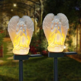 SmilingTown Solar Garden Lights Resin Warm White LED Figure Waterproof Decorations with Stake for Outdoor Yard Pathway Outside Patio Lawn Decor 2 Pack (Angle)