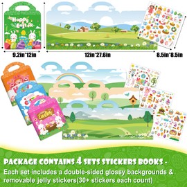 4 Sets Easter Reusable Sticker Books for Kids 2-4, Removable Jelly Stickers Activity Books for Toddler Girls Boys Birthday Gifts Spring Themed Educational Learning Toys Easter Basket Stuffers
