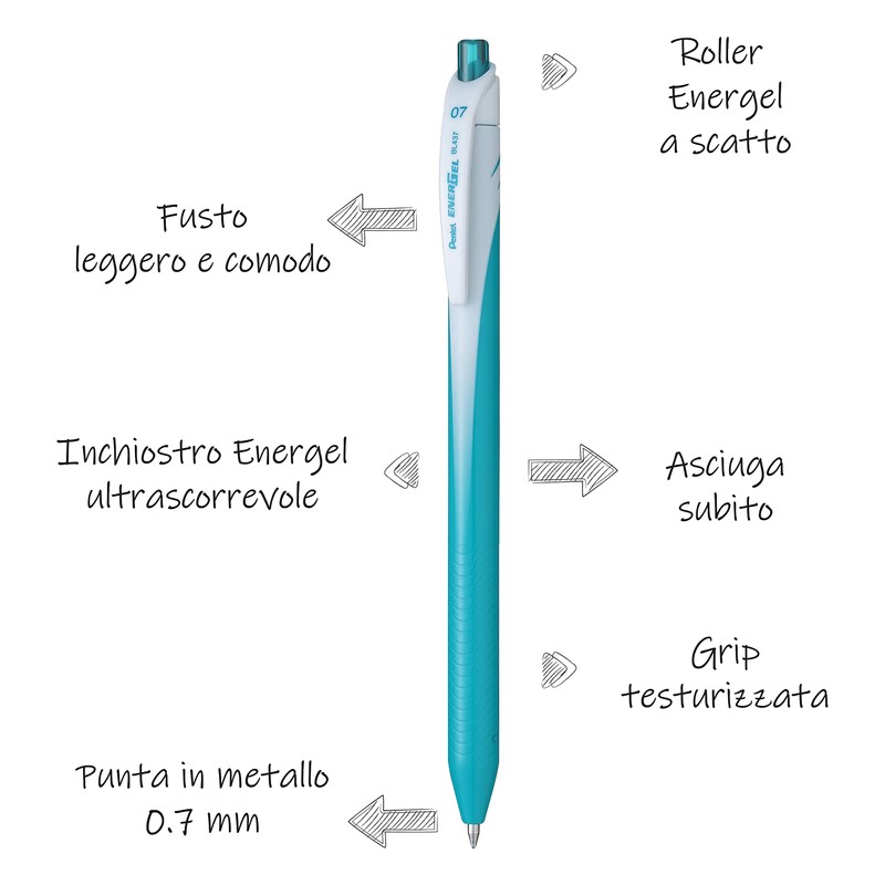 Pentel BL437 Energel Slim Roller 0.7 mm Turquoise Pack of