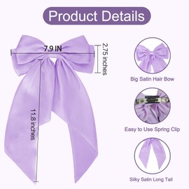 Beleki Purple & White Hair Bows for Women, Solft SIilky Satin Bow with Long Tail Oversized French Hair Barrettes Coquette Bow Hair Accessories for Women & Girls (2 Pack)