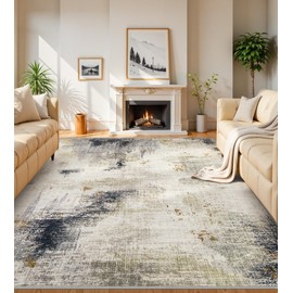 7x9 Washable Area Rugs - Modern Abstract Rugs for Living Room Non-Slip Low Pile Soft Machine Washable Carpet for Bedroom, Dining Room, Nursery, Home Office, Farmhouse (7'x9' Beige Tan)