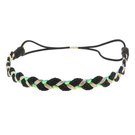 Black Women's Hair Band Noir Golden Thread and Random Fluo Colours - Braided Hair Band - Thin Elastic Headband One Size - Retro Vintage Headband - Original Look Boho Hippie