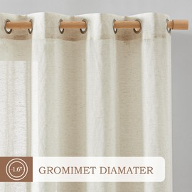 Metro Parlor Beige Linen Sheer Curtains 84 Inches Long 2 Panels for Living Room Bedroom Semi Sheer Light Filtering Farmhouse Natural Grommet Top Window Treatment Drapes,W52xL84 Set of 2