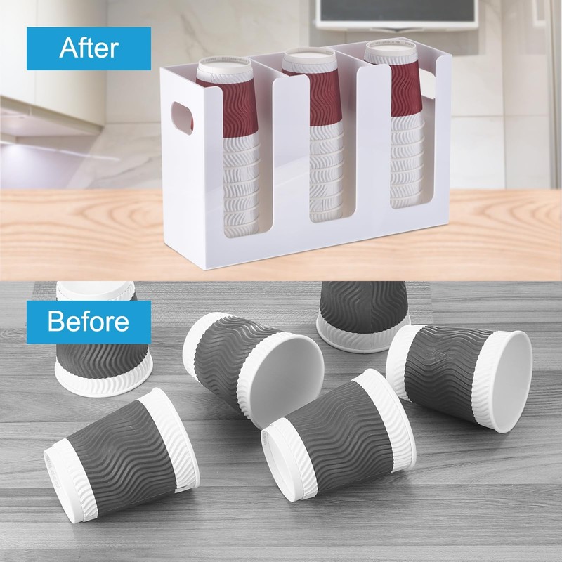 sourcing map Disposable Coffee Cup Dispenser, 3 Compartments White Acrylic