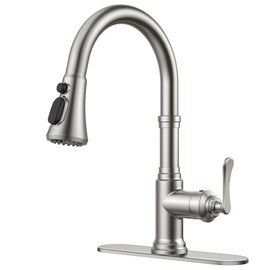 FORIOUS Antique Kitchen Faucets with Pull Down Sprayer Brushed Nickel, 3 in 1 Stainless Steel High Arc Single Handle Sink Faucet for Farmhouse Camper Rv Bar, Fit for 1 or 3 Hole