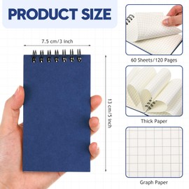 Jutom 2 Pcs Mini Pocket Notebooks Bulk 3x5 Graph Paper Top Spiral Notebook 120 Pages 80 Gsm Mini Grid Notepads Small Memo Pads for Home Classroom Office Business Work Supplies (Dark Blue)