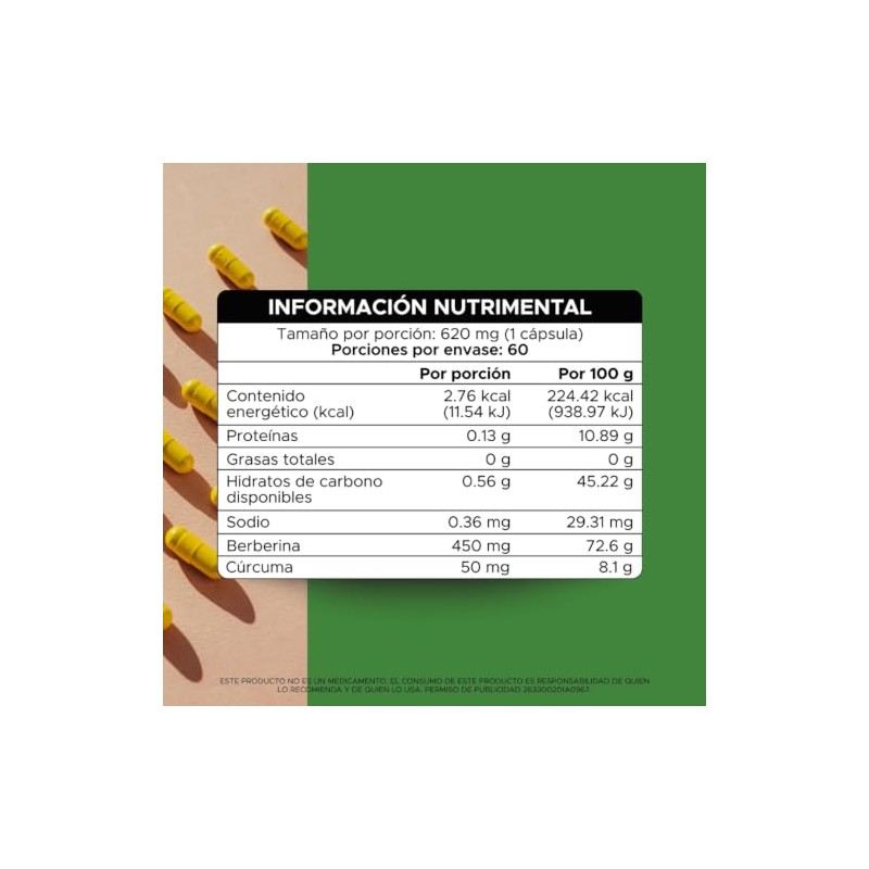 PACALLI Berberina con Cúrcuma 620mg - 60 Cápsulas