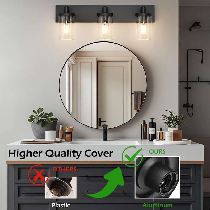 Aipsun Black Vanity Light for Bathroom 3 Light Farmhouse Bathroom