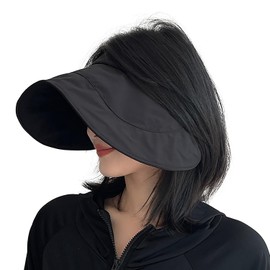 haozaikeji Sun Visor Hat Roll Up Foldable Summer Beach Cap for Women Packable Large Wide Brimmed Hat UPF 50+ Empty Top Golf Tennis Visor Cap for Traveling Vacation Black