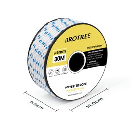 Brotree Polyester Rope 5 mm x 30 m White/Blue - Rope Cord Tear-Resistant All-Purpose Rope for Mooring, Boat, Flagpole, Tent, Outdoor - 400 kg Breaking Load