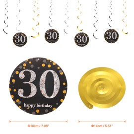 sourcing map 6pcs Black Hanging Swirls Decorations, 28" Plastic Spiral Streamers Ceiling Decoration, Twin Tails Party Swirls for 30th Birthday Party Decoration