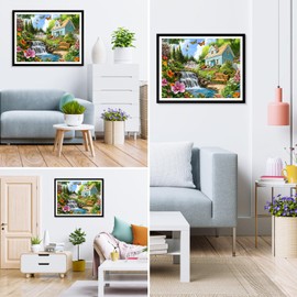 MXJSUA 5D Landscape Diamond Painting Pictures Kits, Courtyard Garden Diamond Painting Set for Adults, Mosaic Making Diamond Painting for Home Decoration and Gift, 30x40 cm