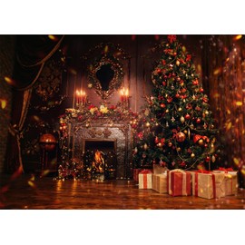 Fmarui 10x8ft Merry Christmas Backdrop, Christmas Tree & Fireplace Photography Background, Xmas & New Year Holiday Party Decorations, Photo Booth Props