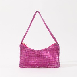 LSFYSZD Women's Evening Bags Rhinestone Clutch Purse Sparkly Bling Mini Handbags Cross Body Hobo Bag for Cocktail Party (Hot Pink, 9in)