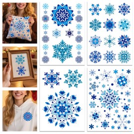 GLOBLELAND 4 Sheets Blue Snowflakes Colorful Water Soluble Hand Sewing Stabilizer for Fabric Christmas Winter Snowflakes Embroidery Stickers Wash Away Stabilizers Stitch Practice for Adult Beginners