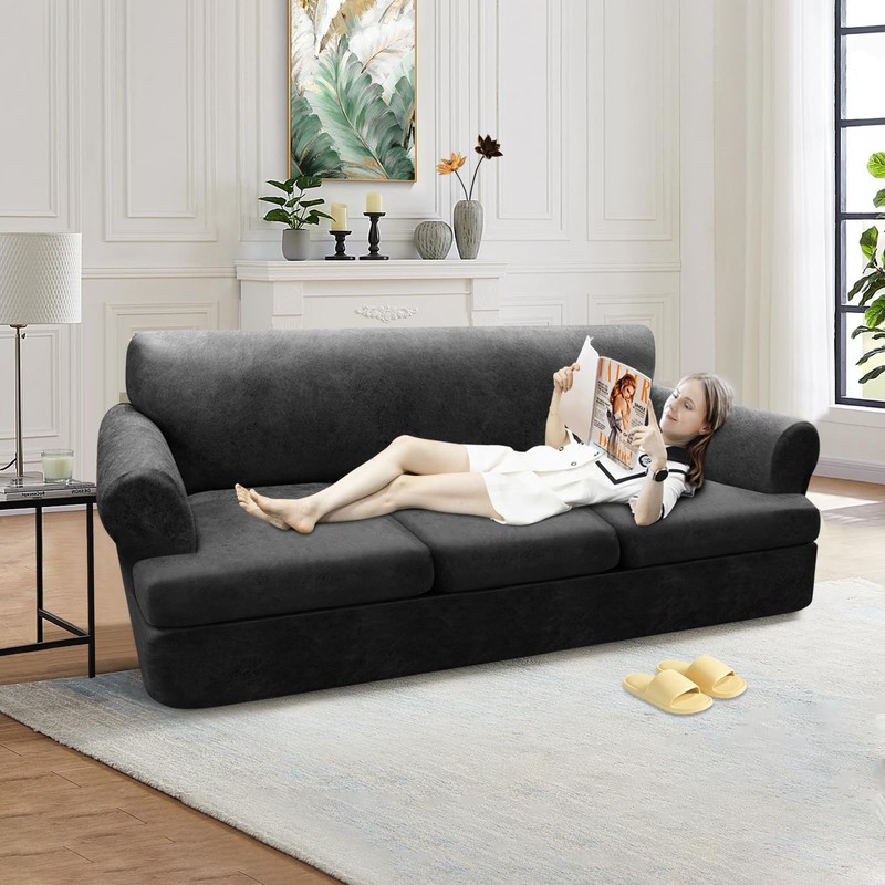 Pfrstuv 4-Piece T Couch Cover - Leather Look Slipcovers for