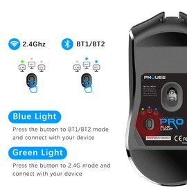 FMOUSE Wireless Gaming Mouse, 4000 DPI, USB C Rechargeable, Ergonomic Responsive Bluetooth Mice with Forward/Backward Side Keys, for Computer/Laptop (Black)