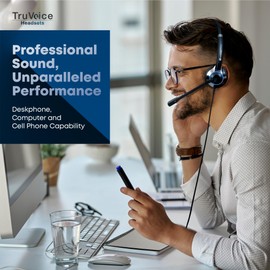 TruVoice HD-550 Premium Headset with Noise Canceling Microphone & HD Sound - Compatible with Yealink, Grandstream, Sangoma, Ooma and Snom Desk Phones