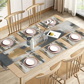 Emvency Vintage Grey Table Runner and Placemats Set of 6, Abstract Dark Gray Brown Table Decorations for Indoor Outdoor Dining Table Decor(1 Table Runner 72 inches Long and 6 Placemats)