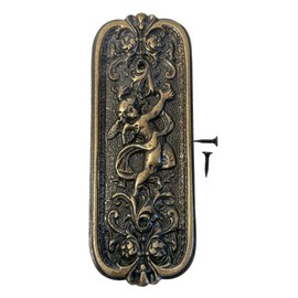 Antique Rustic Brass Door Push Plate with Ornate Cherub Design - Vintage Finger Plate Decor