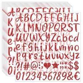 972Pcs Letter Stickers 12 Sheets Alphabet Stickers Vinyl 1 Inch Stick on Letters Glitter Self-Adhesive Waterproof ABC Number Stickers Graduation Cap Water Bottles Scrapbook Crafts (12, Red)