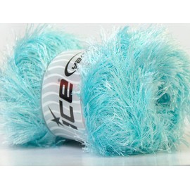 Large 100 Gram Skein Light Turquoise Blue Eyelash Yarn Fun Fur 164 Yards