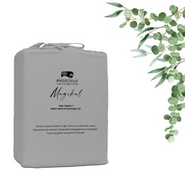 EKOSCIOUS 100% Tencel Lyocell Eucalyptus Sateen Soft Solid, Double Size, 18'' Deep Pocket Fitted Bed Sheet, Grey - Cool & Softer than Bamboo and Silk Sheets