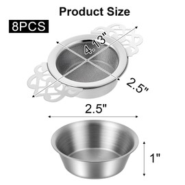 8 Pack Mesh Tea Filter Strainers, Stainless Metal Tea Infuser, Teas Steeper with Handle and Drip Bowl for Loose Teas, Sliver, 2.5 Inch