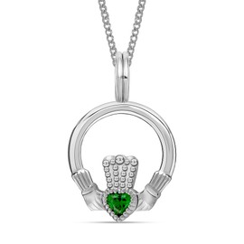 LeCalla Valentines Day Gifts for Her 925 Sterling Silver Irish Claddagh Necklace for Women | Open Circle Green Heart Shaped Zirconia Claddagh Heart Pendant Necklace 18 Inches