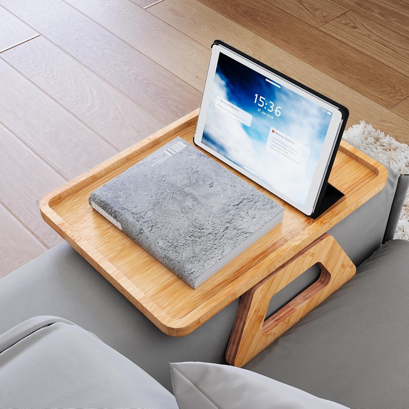 Danfoxer Couch Arm Tray,Bamboo Folding Sofa Tray,Sofa Armrest Trays Clip-On