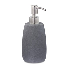 Relaxdays Soap Dispenser 300ml Refillable Bathroom Kitchen Liquid Soap Dispenser Round Polyresin Stainless Steel Pump Grey