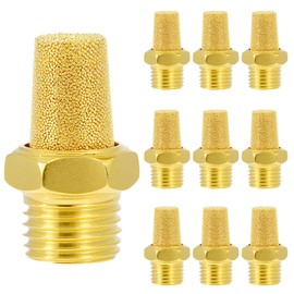 QWORK 1/4" Male Thread Air Pneumatic Mufflers, 10-Pack Sintered Bronze Exhaust Muffler Silencer, High Noise Reduction, 300 PSI Maximum Pressure